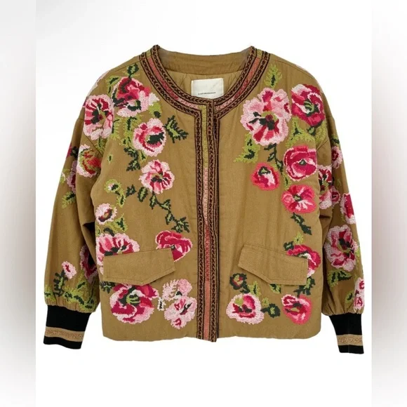 Anthropologie Floral Embroidered Boho Bomber Jacket Size XS - Picture 14 of 15